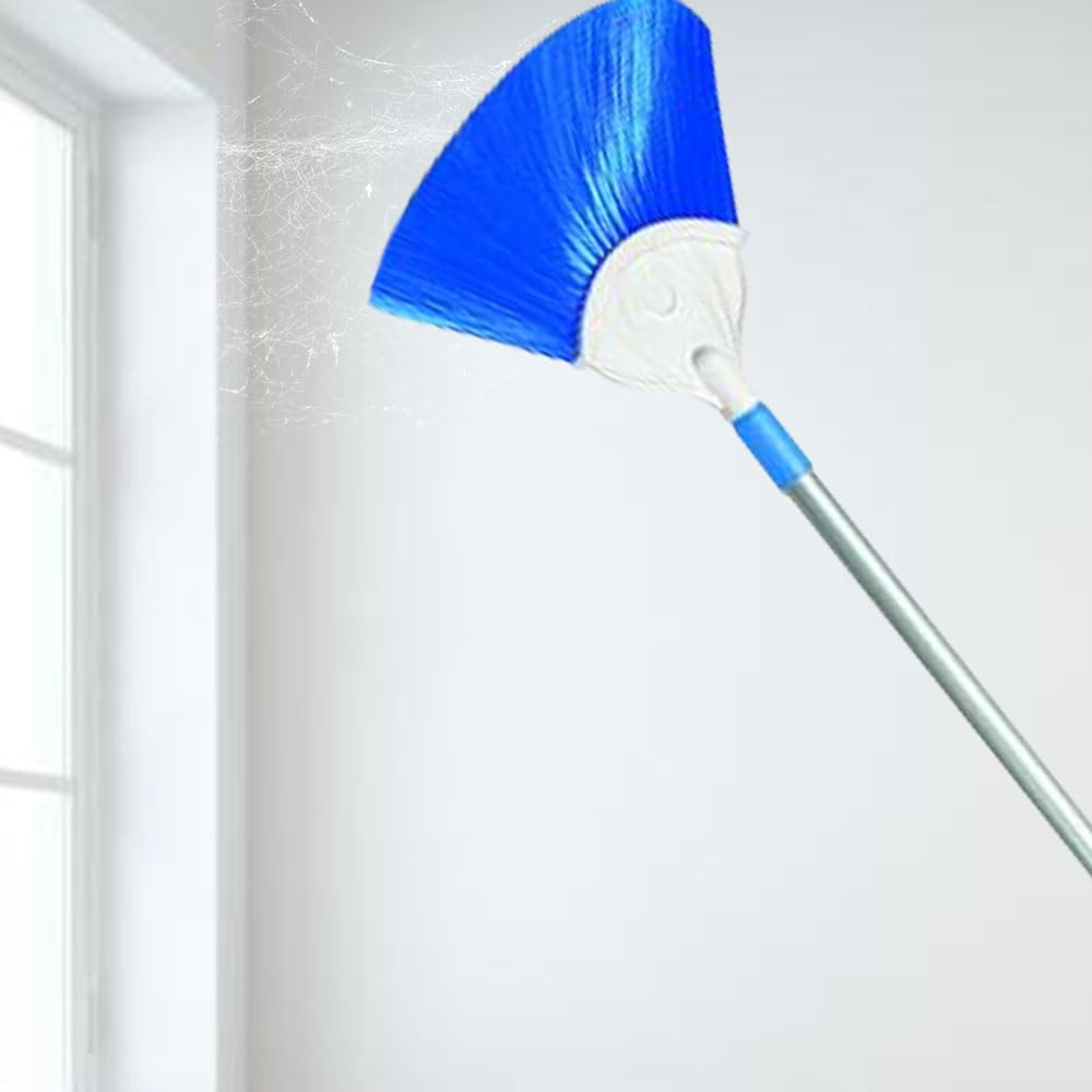 Cello Kleeno Cobweb Brush with Telescopic Rod | Extendable Broom featuring Long Stainless Steel Handle for Fan, Ceiling, and Roof Cleaning | Soft Bristles for Gentle yet Effective Dusting |Blue