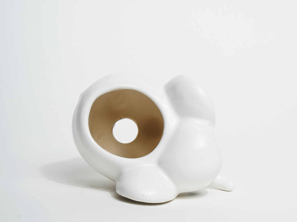 Local Kala's Bestselling Cute Small White Elephant Indoor Planter Plant Pot with Drainage Hole for Table/Desk/Gifting/Garden Size (12 cm X 9 cm) - Without Plant