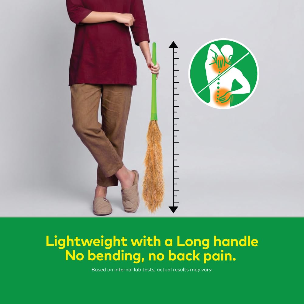 Scotch-Brite Classic Floor Broom | Flat Fibers Pick Fine Dust & Hair | Long Handle for No Bending | No Dust Shedding | Lightweight & Long Lasting