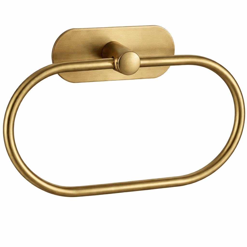 Oslen Magic Sticker Towel Ring Holder for Bathroom – Self Adhesive Wall Mount Hand Towel Hanger Without Drilling, Brushed Antique Brass Gold Finish, Rustproof Stainless Steel (Pack of 1)