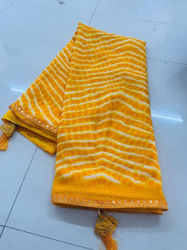 Women’s Soft Georgette Lace Work Saree – Casual WearYellow Muskan