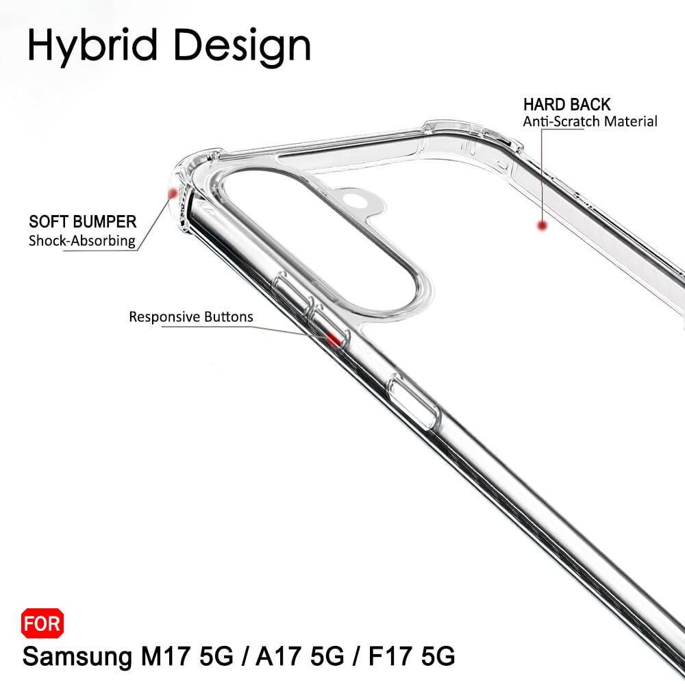 TheGiftKart Crystal Clear Back Cover Case for Samsung Galaxy M17 5G / A17 5G / F17 5G | Shock Proof 360° Protection | Hard Clear Back Case for Samsung M17 / A17 / F17 5G (PC & TPU, Transparent Bumper)
