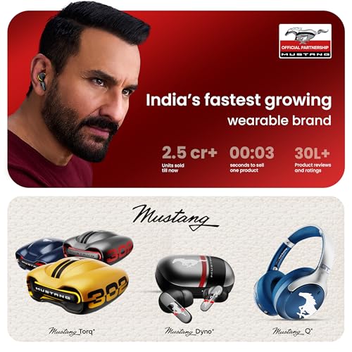 GOBOULT Mustang Torq Wireless in Ear Earbuds with 60H Playtime, App Support, Quad Mic ENC, 45ms Low Latency, 13mm Driver, Breathing LEDs, Made in India Ear Buds Wireless (Silver)