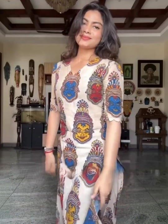 MS VHCK ENTERPRISE Women Printed, Tribal, Kalamkari, Abstract Khadi Cotton Kurti. (in, Alpha, 2XL, Slim Girls, Multicolor)