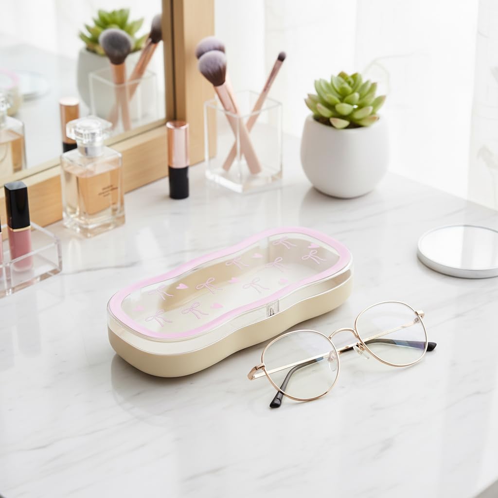 PROBEROS® Eyeglasses Case, Sunglasses Case Eyeglasses Storage Case Pink Cute Clear Eyeglasses Storage Box Portable Eyewear Organizer Holder