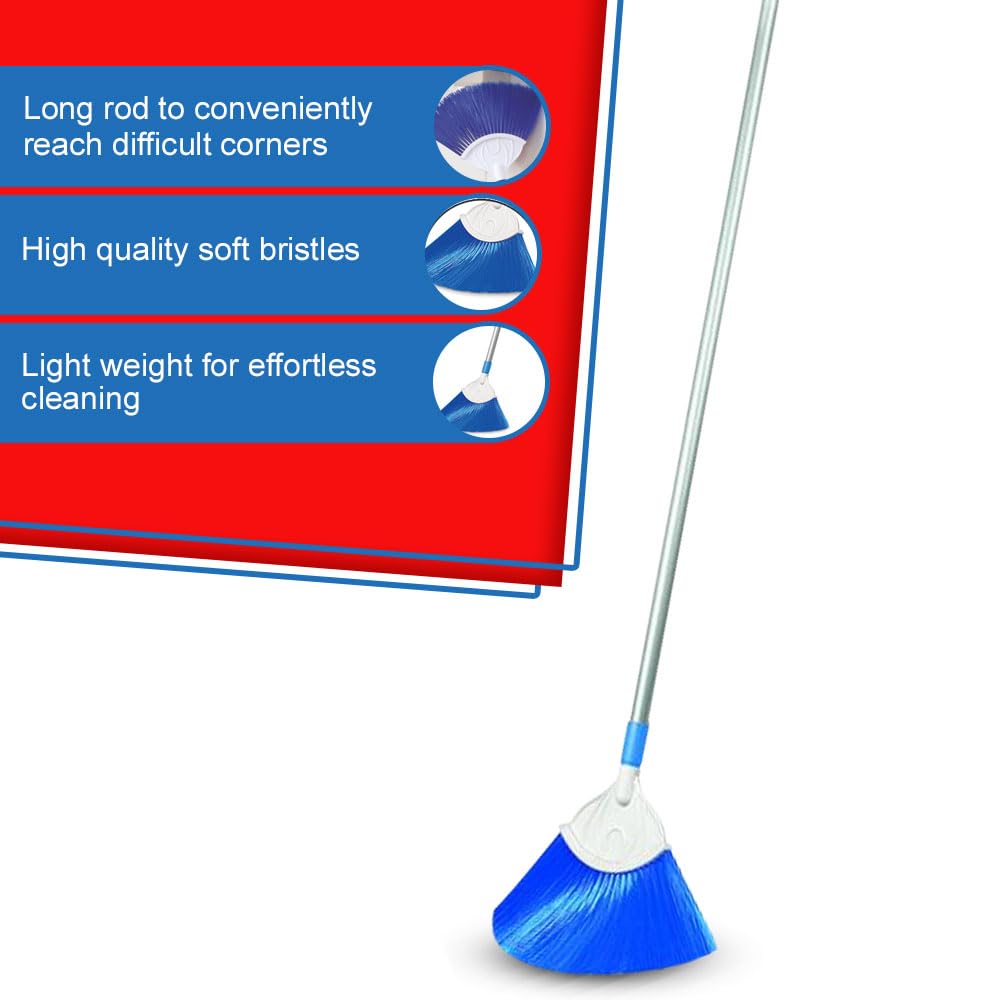 Cello Kleeno Cobweb Brush with Telescopic Rod | Extendable Broom featuring Long Stainless Steel Handle for Fan, Ceiling, and Roof Cleaning | Soft Bristles for Gentle yet Effective Dusting |Blue