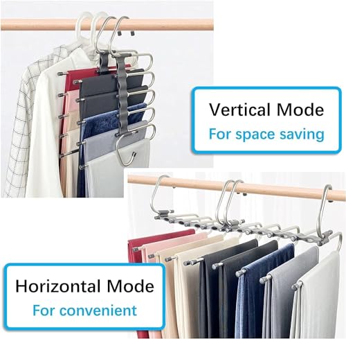 TEKCOOL (Pack of 1) 5 in 1 Stainless Steel Foldable Hangers for Clothes Hanging Multi Layer Multi-Purpose Pant Hangers for Wardrobe Magic Foldable Hanger Clothes Hanger'