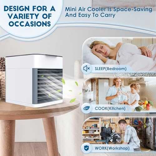 Desert Air Coolers, Portable, Tower Air Coolers Portable Air Cooler – 3-in-1 Evaporative Mini Air Conditioner with 3 Speeds, USB Powered Personal Space Cooler, LED Night Light for Bedroom