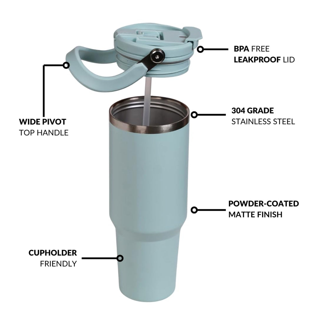 Nestasia PickSip40 Tumbler with Straw & Top Handle 1.2L | Insulated Stainless Steel Sipper Water Bottle for Adults with Dual Flip Opening Sip-Swig Leakproof Lid for Office & Gym (Arctic Blue)