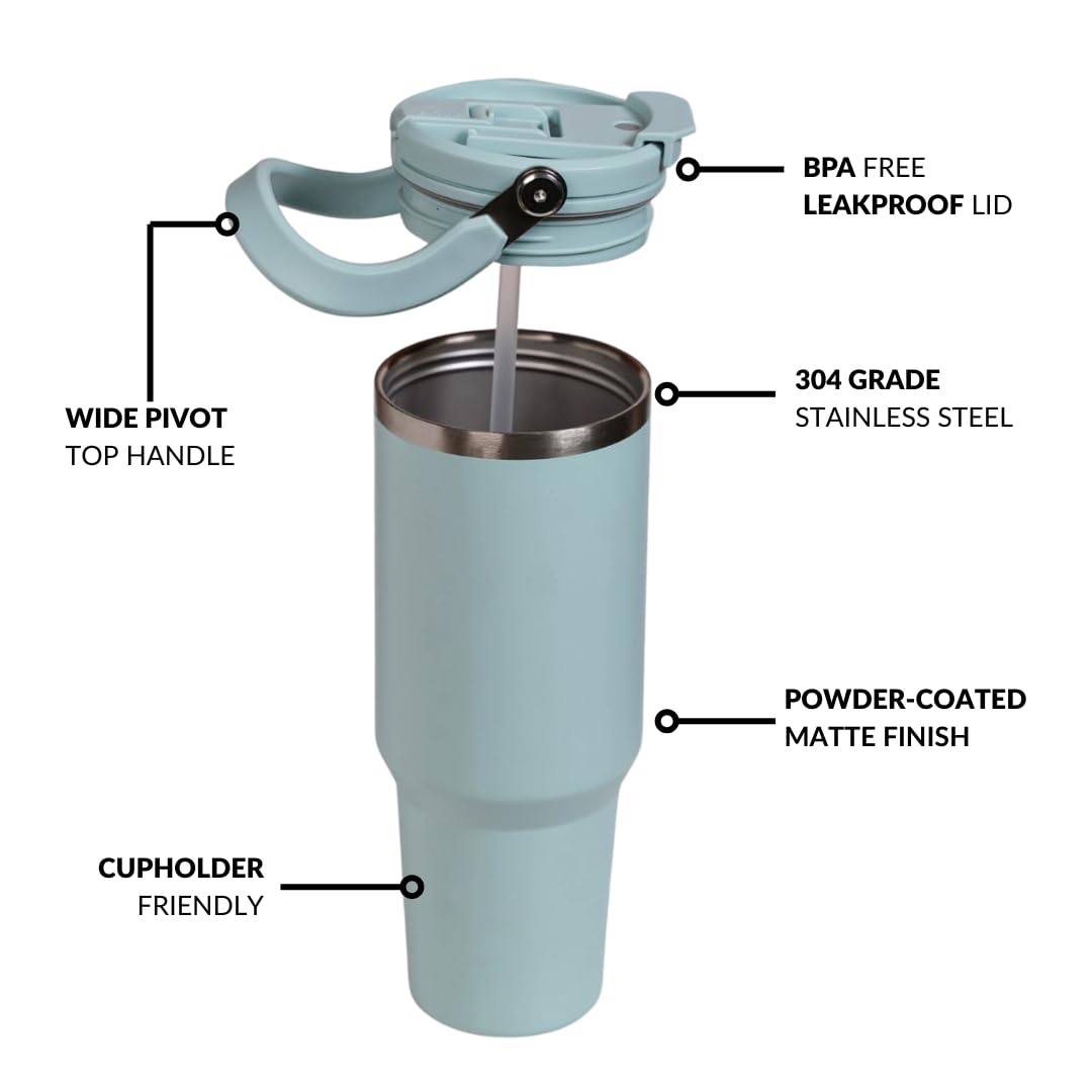 Nestasia PickSip40 Tumbler with Straw & Top Handle 1.2L | Insulated Stainless Steel Sipper Water Bottle for Adults with Dual Flip Opening Sip-Swig Leakproof Lid for Office & Gym (Arctic Blue)