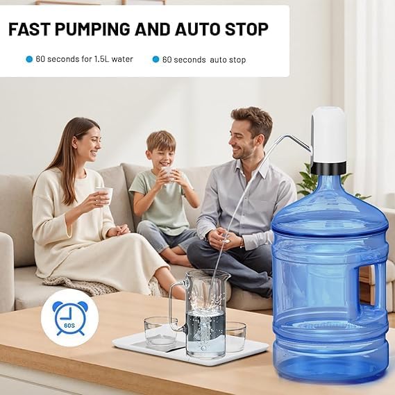 Sparklevipe Electric Water & Oil Dispenser Pump for 20 Litre Bottle | USB Rechargeable Automatic Water Can Dispenser Pump with Tap for Home, Kitchen | Portable Drinking Water Pump