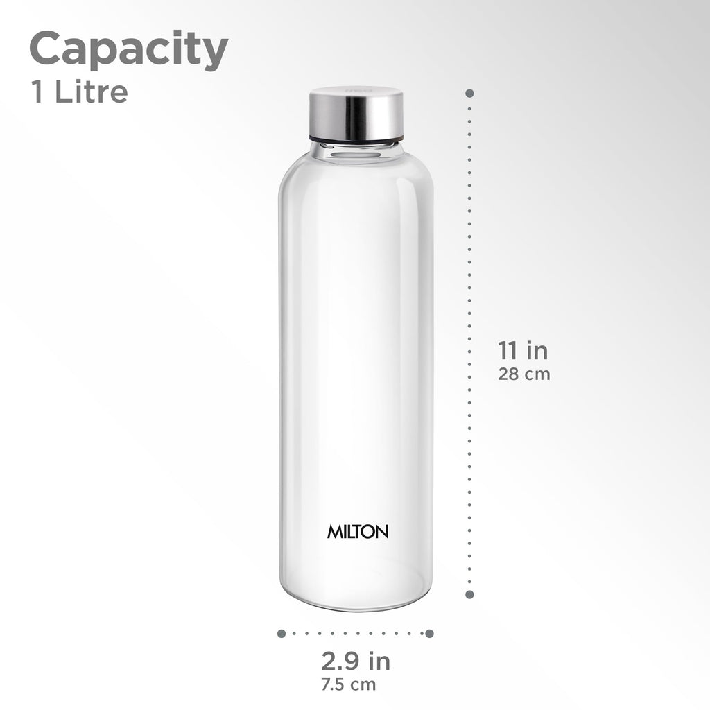 MILTON Costa 1000 Pet water bottle 1 ltr with Stainless Steel Lid, Leak proof, BPA Free, Reusable Water bottle for fridge, Office, School