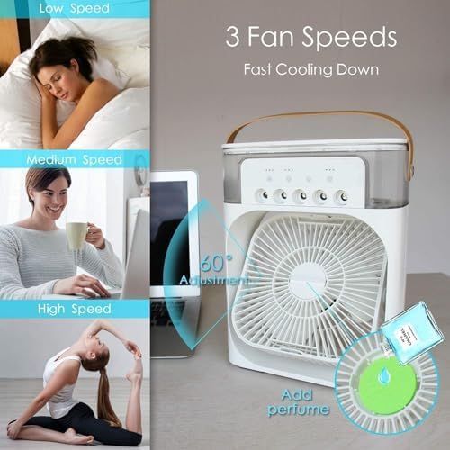 TEKCOOL Mini Cooler for Room Cooling AC Portable Mini Fan Artic Cooler with 7 Colors LED Light, 1/2/3 H Timer, 3 Wind Speeds and 3 Spray Modes for Office,Home,Dorm,Travel?"