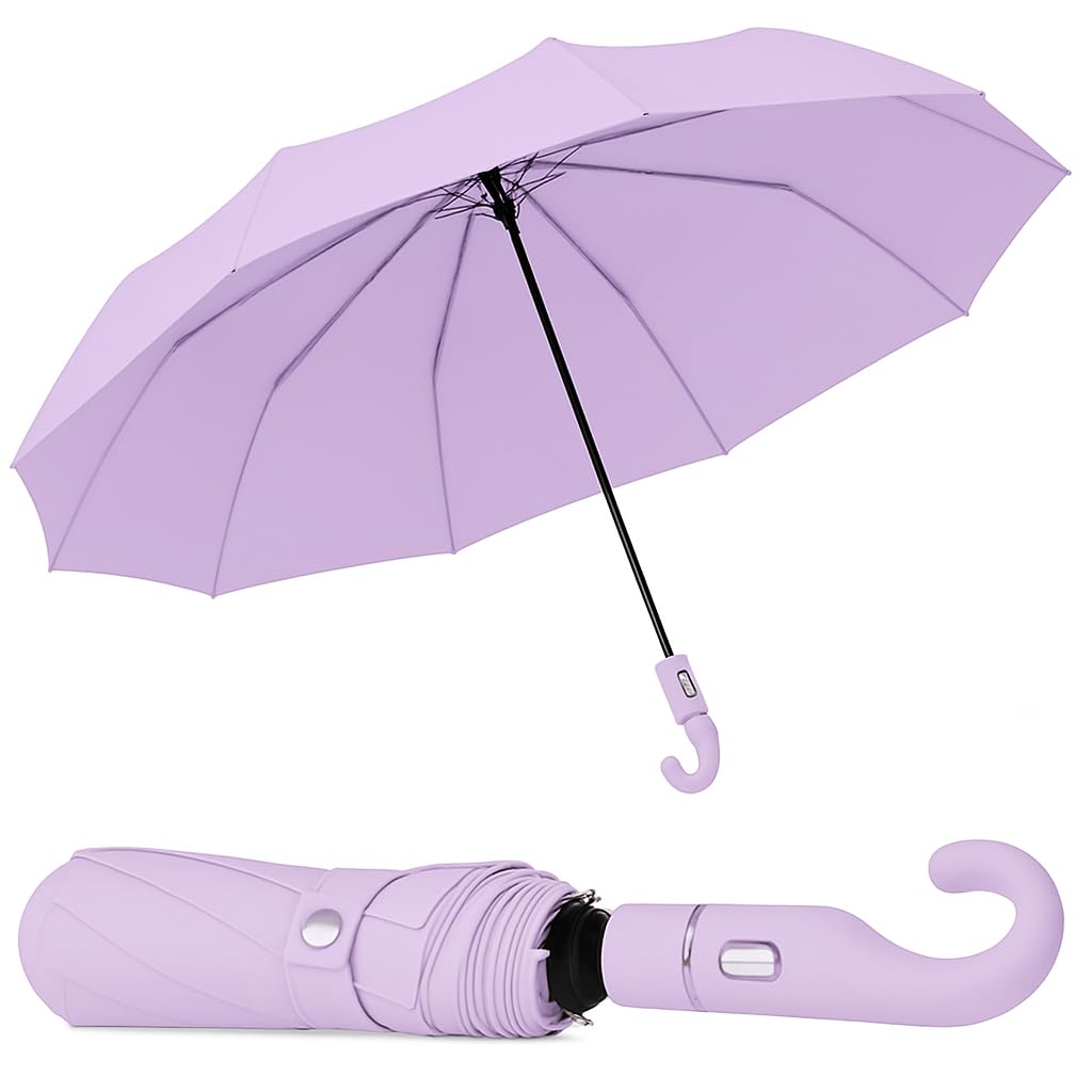 Owme UV Umbrella for Women, Mini Folding Portable 3-Fold Umbrellas | Manually Open & Close for Rain and Sun Protection, Anti-Slip Handle | Windproof Umbrlla | Chata for Rain for Men (VIOLET)