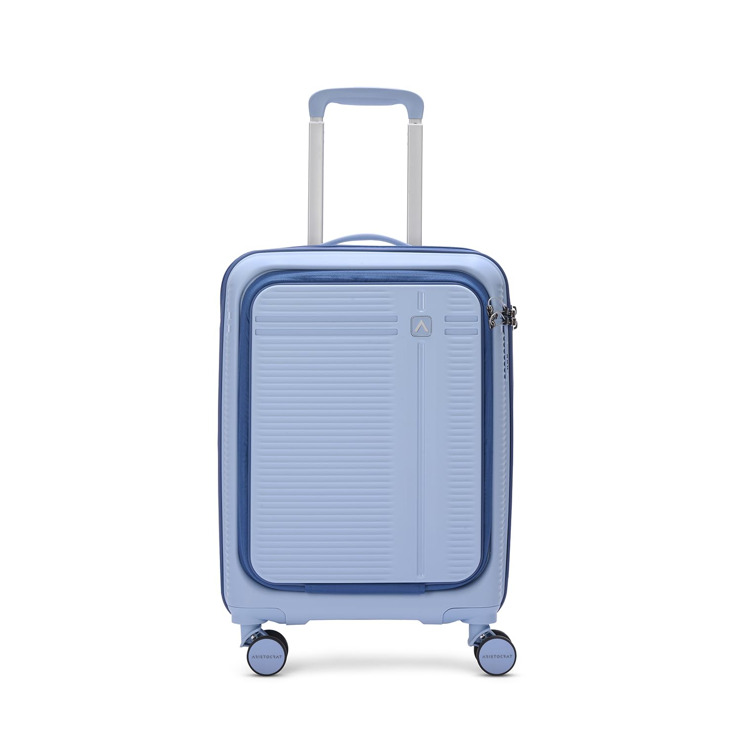 Aristocrat Solana Cabin Trolley Bag 53cm | Small | Hard Luggage | 8-Wheel Suitcase with Laptop Compartment for Business Travel | TSA Lock with Anti-Theft Zipper | 3 Years International Warranty (Blue)