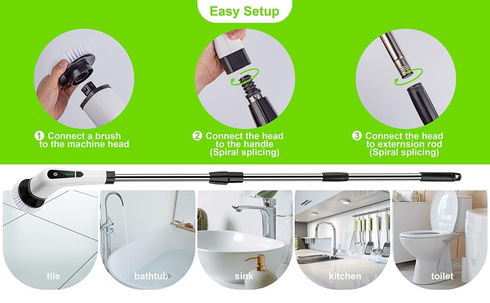DADLM® 9 in 1 Electric Spin Scrubber,Cleaning Brush Scrubber for Home, 400RPM/Mins-9 Replaceable Brush Heads-90Mins Work Time,Adjustable Size,2 Adjustable Speeds for Bathroom Shower (1)