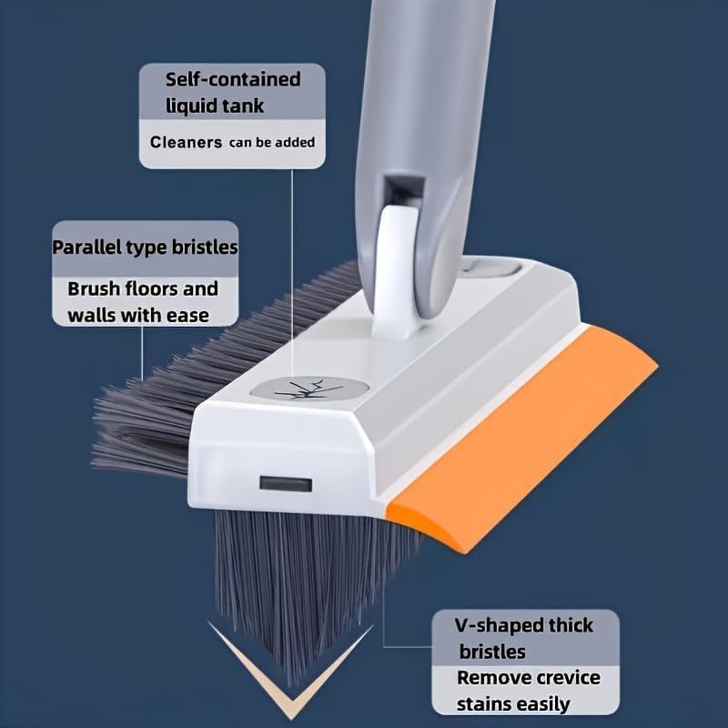 2-in-1 Bathroom Cleaning Brush with Wiper - Long Handle 180° Rotate Toilet Brush, Tiles Cleaning, Floor Scrub for Kitchen and Bathroom Accessories (Orange 3 in 1)