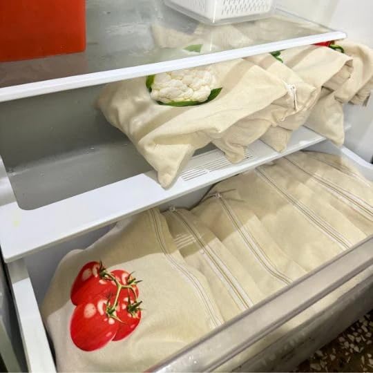 Preffers Reusable Cotton Vegetable Bag for Fridge | Washable & Breathable Ziplock bags for fridge | Plastic Free Storage Bags | 12x12 Inches | Pack of 10