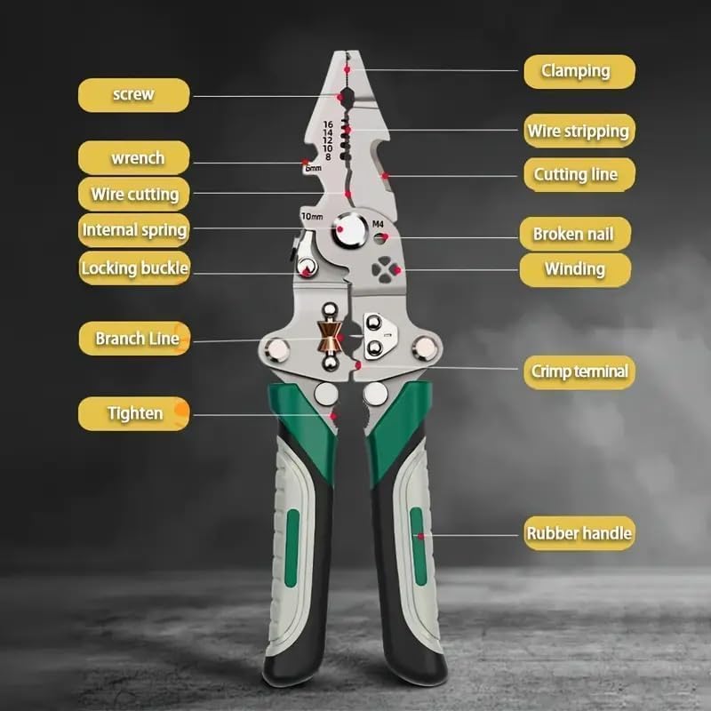 20-in-1 Multifunctional Stainless Steel Wire Cutter Foldable Wire Stripper Crimper Cable Cutter Pliers Non slip Grip for Cutting Electrical Stripping Tool & Crimping Tool with [LED Voltage Tester Pen]