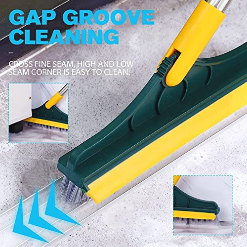 TEKCOOL 2-in-1 Bathroom Cleaning Brush with Wiper and Long Handle - 120° Rotating Floor Scrub Brush for Tiles, Kitchen, and Home Cleaning Accessories,
