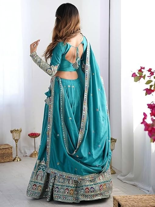 Shri Radhe Creation Women’s Semi Stitched Lehenga Choli Set With Unstitched Blouse And Designer Dupatta For Wedding, Party, Festival, Family Function Or Special Occasion (RAMA BLUE)