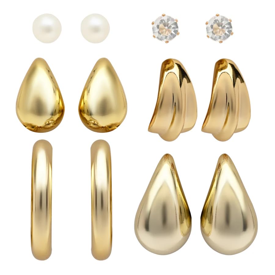 Gold Plated Earrings Set for Women & Girls | Korean Style Studs, Hoops & Drop Earrings Combo | Lightweight Stylish Western Earrings for Daily Use | Pack of 6
