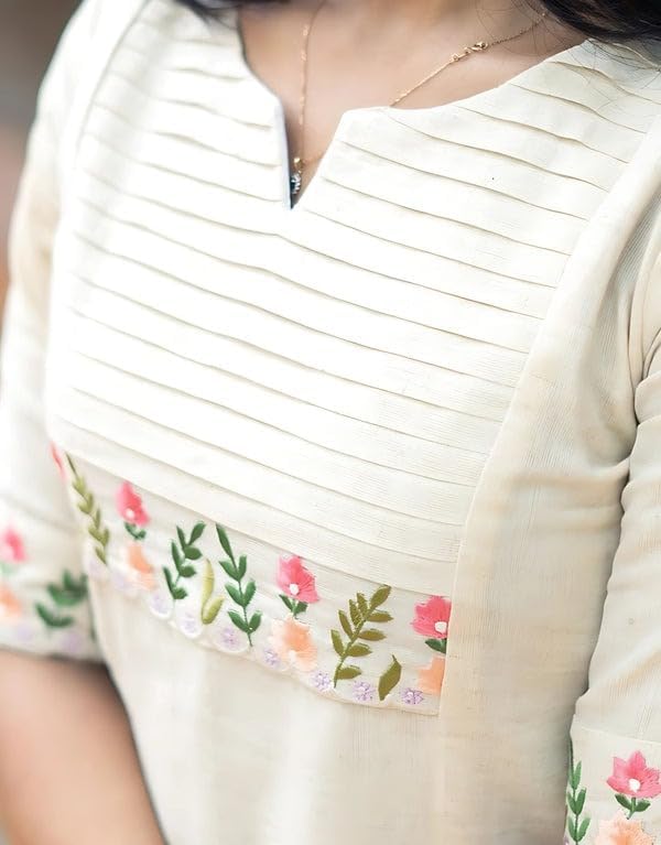 Women Denim Cotton Ethnic Kurta Set | Stylish Kurta with Pant Outfit White