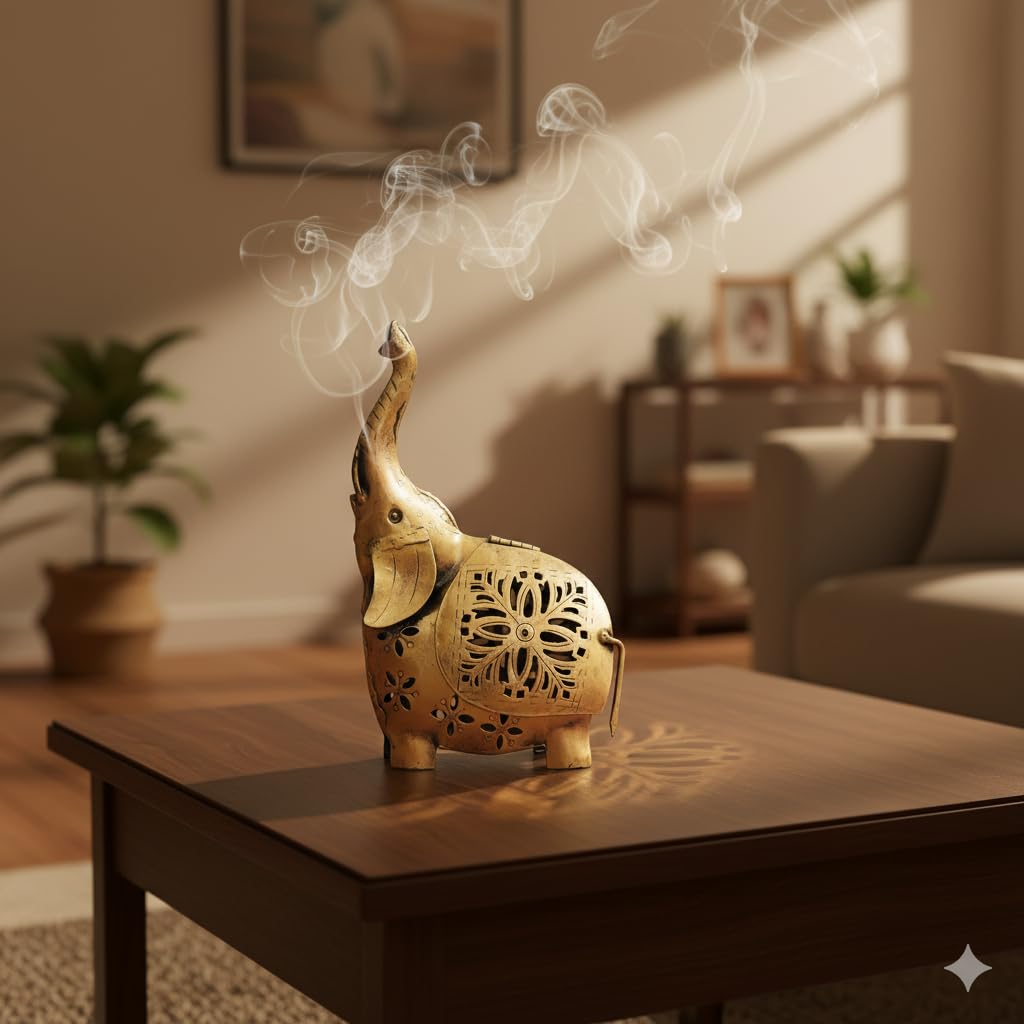 kraftcaar Metal Elephant Tealight Candle Holder and Showpiece | Decorative Iron Table Decor with Tea Light Stand | Traditional Home Accent for Dining Table | Festive, Diwali Gift Item