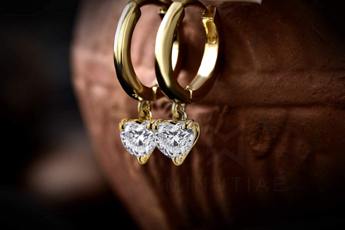 MINUTIAE Gold Plated Heart Solitare Dangling Clip On Earring Austrian Zirconium Earring For Women And Girls, Heart Shaped Diamond - Gold