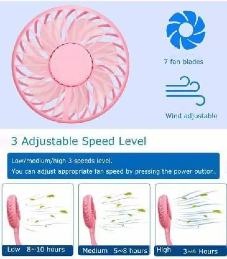 One94Store Portable Neck Fan (Pink) – 1200mAh USB Rechargeable Hands-Free Wearable Fan with 3 Speed Modes, 7-Blade Powerful Cooling, Up to 3 Hours Battery for Travel, Office, Outdoor & Home