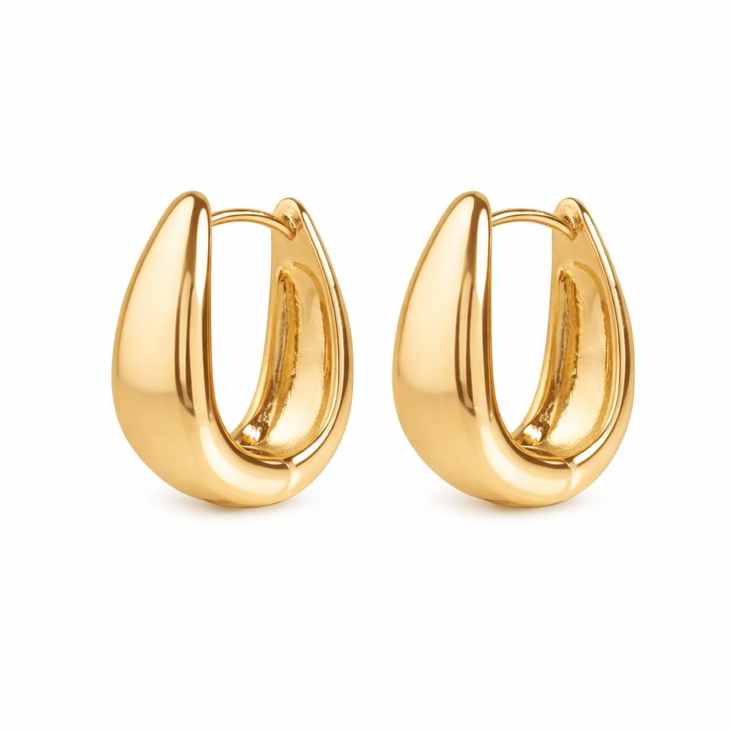 Salve Chic Chunky Oval Huggie Hoop Earrings for Women Fashion | Stylish Trendy Latest Gold Bali Western Dainty Ear Accessories | Korean Earrings for Girls | Valentine's Gift for Girlfriend