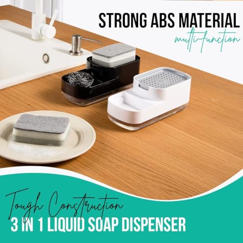 SR Soap Dispenser for Kitchen with Sponge Holder 400ml, Hollow Design, Durable & Smooth Body, Rust Proof, 3 in 1 Liquid Soap Dispenser, Sink Dish Washing Soap Dispenser Set