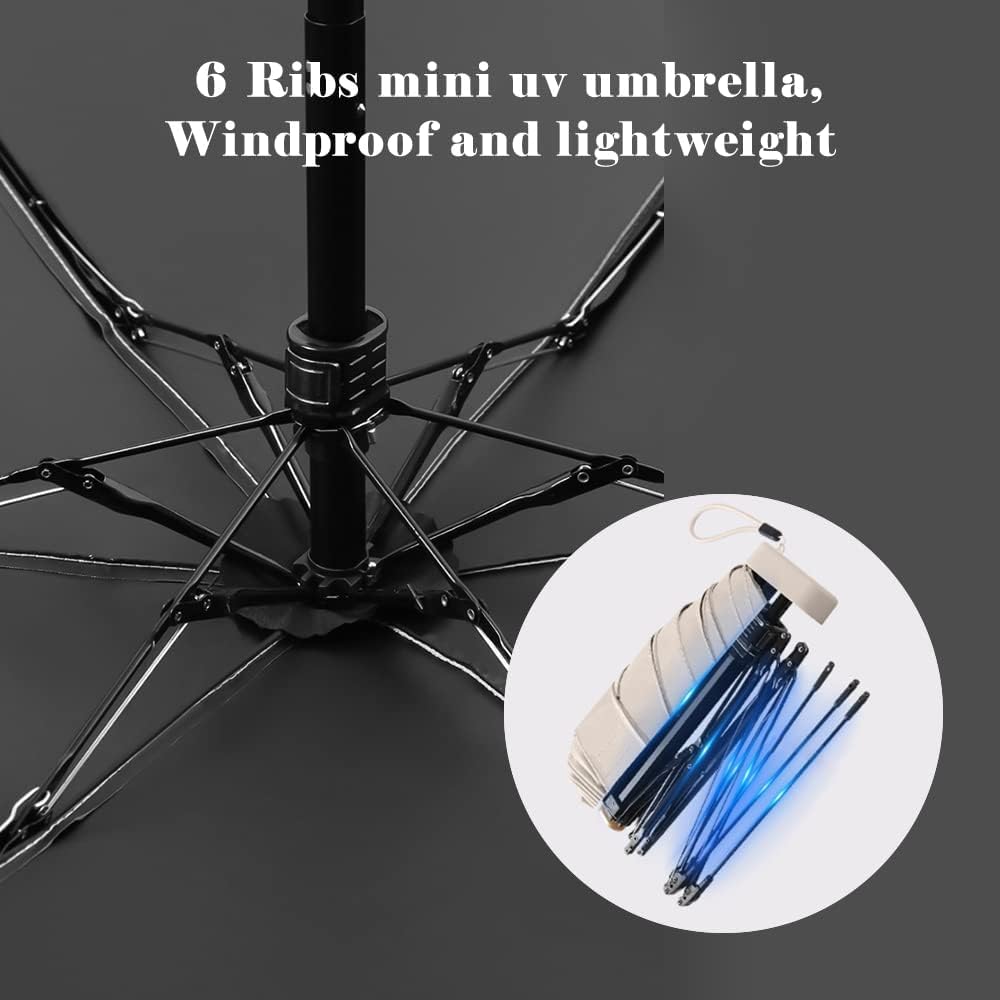 REXERA UV Travel Mini Folding Ultra Compact pastel Umbrella with Case, Manual Open 6 Ribs Lightweight Portable, Small Sun & Rain Pocket Umbrella for Men and Women- Use in Rain & Summer (Skyblue)