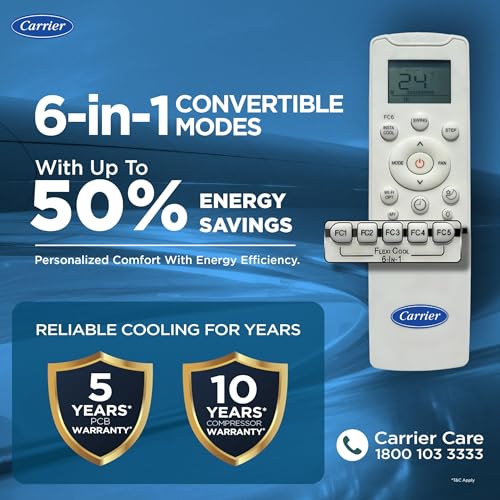 Carrier 1.5 Ton 5 Star, New Star rated, Flexicool Inverter Split AC (Copper, Convertible 6-in-1 with Smart Energy Display, Insta Cool, Auto Clean and PM 2.5 Filter, ESTER EDGE Gxi-CAI18EE5R36F0, White)