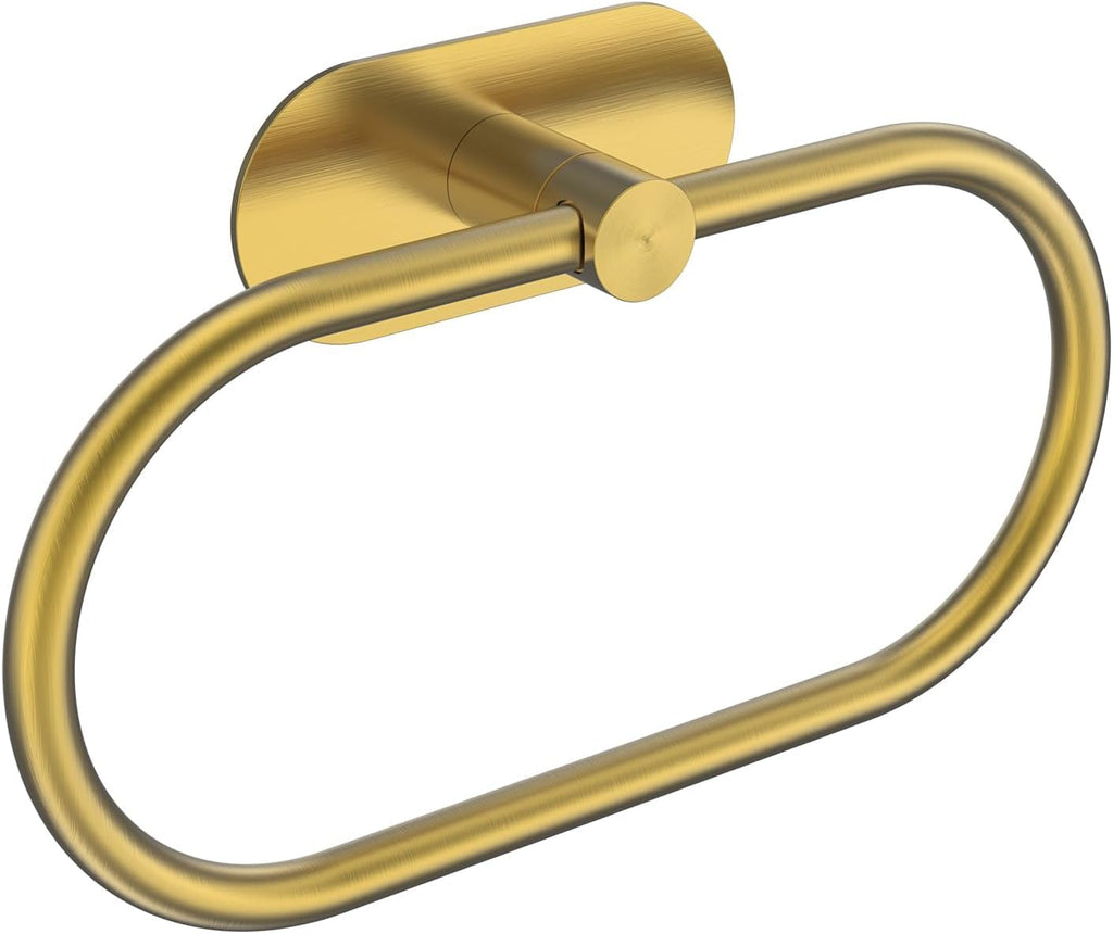 Oslen Self Adhesive Towel Holder for Bathroom Gold Finish No Drill Hand Towel Ring Stainless Steel and Zinc Alloy Self Adhesive Towel Hanger for Bath, Kitchen
