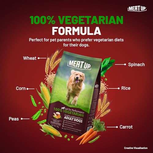Meat Up Adult Dry Dog Food 3kg + 3kg (Free) 6kg | 100% Vegetable | Buy 1 Get 1 | Healthy Skin and Beautiful Coat | Antioxidants | Vitamins and Minerals
