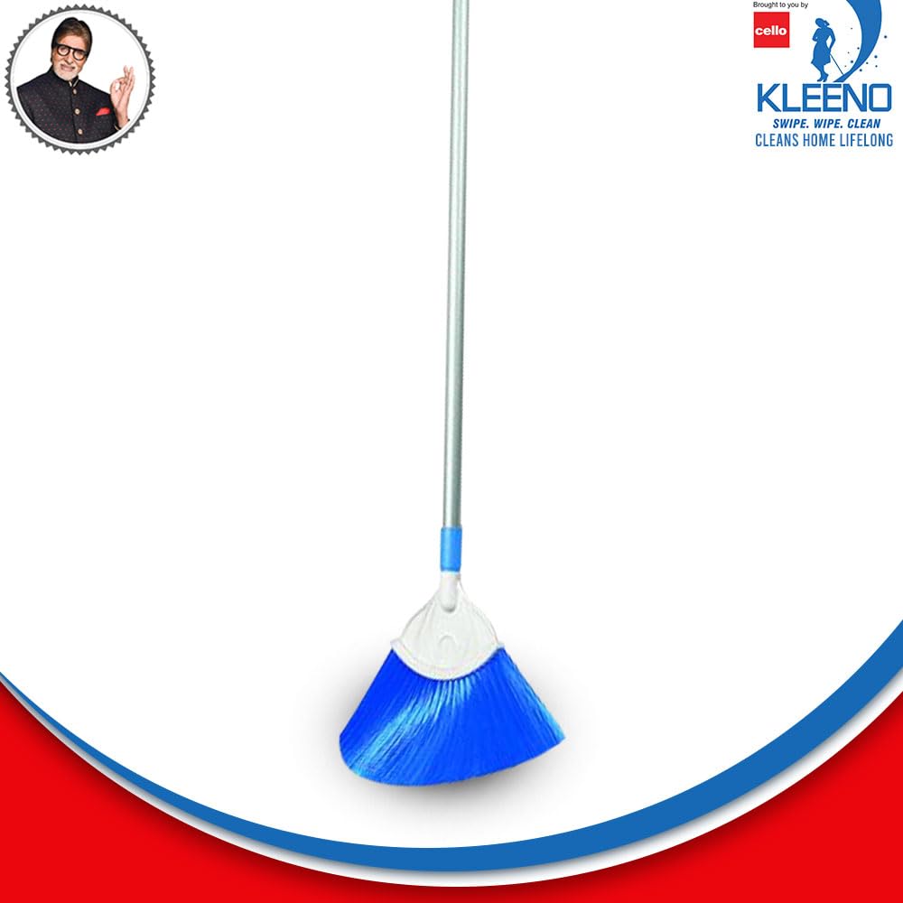 Cello Kleeno Cobweb Brush with Telescopic Rod | Extendable Broom featuring Long Stainless Steel Handle for Fan, Ceiling, and Roof Cleaning | Soft Bristles for Gentle yet Effective Dusting |Blue