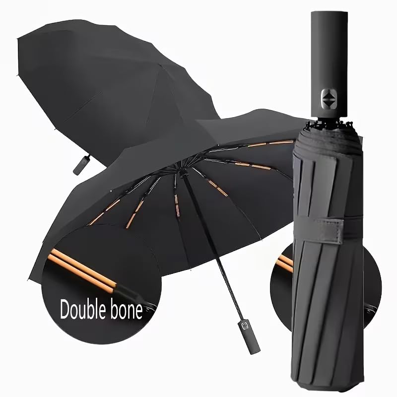 SOUKIO Umbrella, UV Big Size Umbrella for Sun Protection Rain Windproof Strong large 3 fold for men women kids boys girls Perfect small & stylish Windproof & Compact (Black)