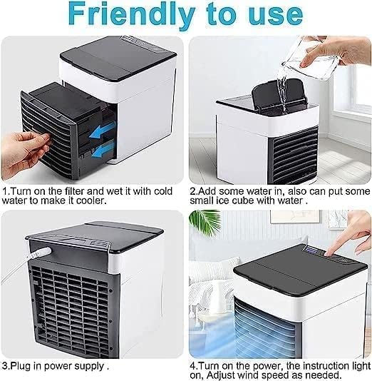 Desert Air Coolers, Portable, Tower Air Coolers Portable Air Cooler – 3-in-1 Evaporative Mini Air Conditioner with 3 Speeds, USB Powered Personal Space Cooler, LED Night Light for Bedroom