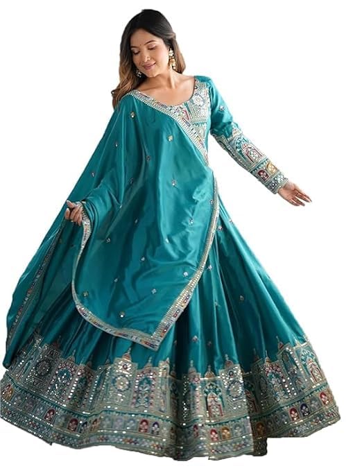 Shri Radhe Creation Women’s Semi Stitched Lehenga Choli Set With Unstitched Blouse And Designer Dupatta For Wedding, Party, Festival, Family Function Or Special Occasion (RAMA BLUE)