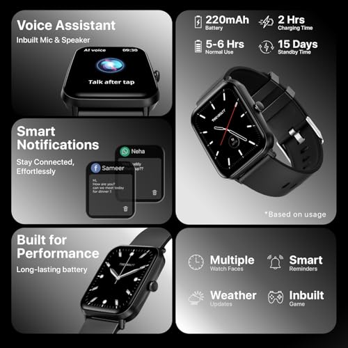 Fire-Boltt Ninja Call Pro Plus Bluetooth Calling Smart Watch, 1.83″ HD Display, AI Voice Assistant, 120+ Sports Modes, IP67 Waterproof, SpO2 & Heart Rate Monitor Smartwatch for Men & Women - Black
