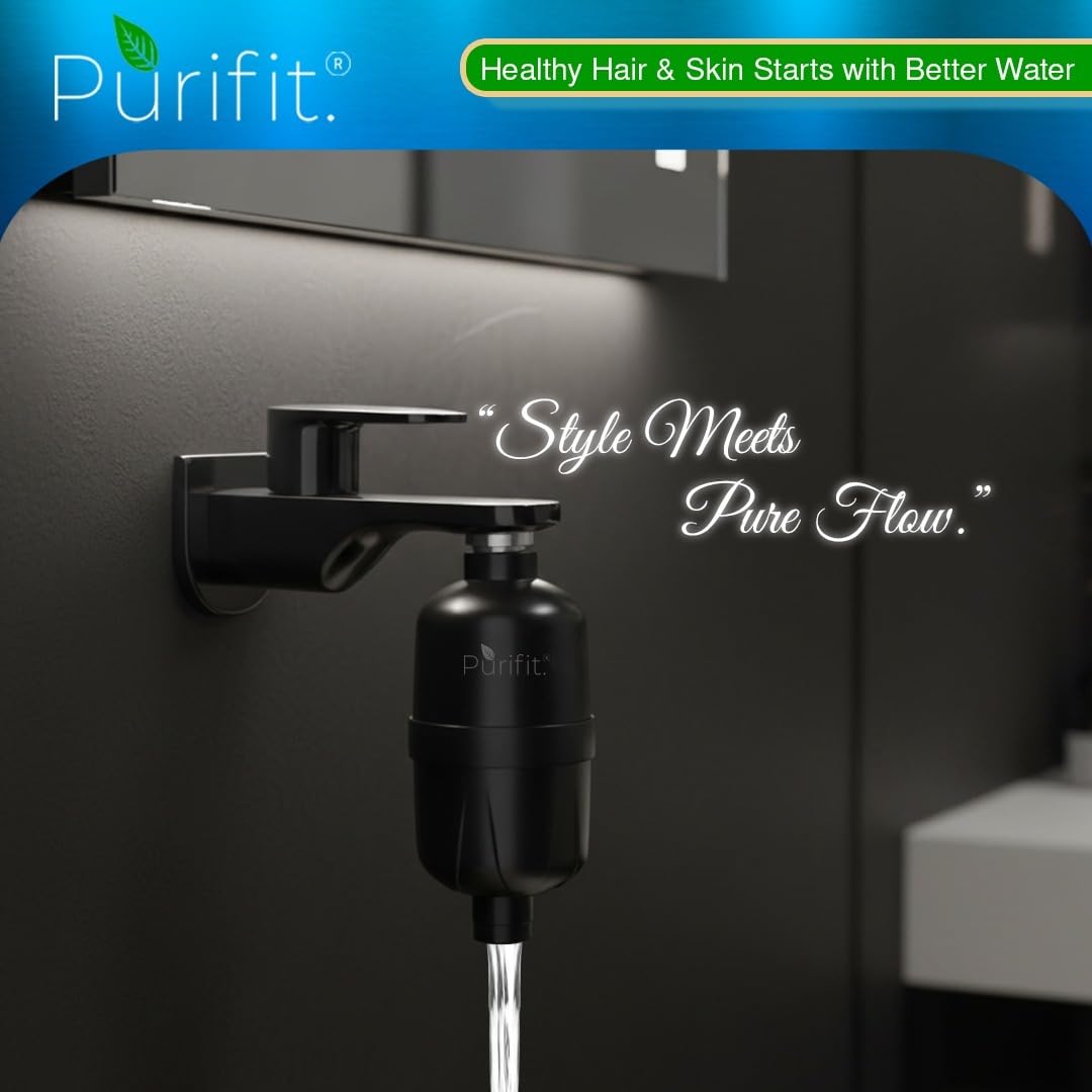 Purifit Ultra Hard Water Filter for Tap and Shower | Water Softener for Bathroom | Reduce Hairfall | Removes Dirt | Matte Black Finish