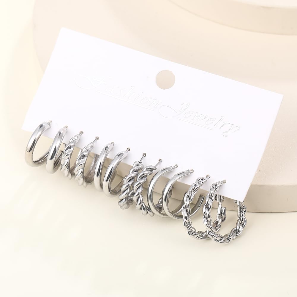 Shining Diva Fashion 6 Pairs Combo Set Latest Stylish Hoop Earrings for Women and Girls (15620er)