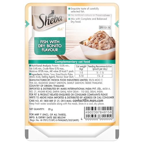 Sheba Rich Premium Adult (1+ Years) Wet Cat Food, Fish with Dry Bonito Flavour, 35 g Pouch (Pack of 12), High-moisture wet food for healthy hydration