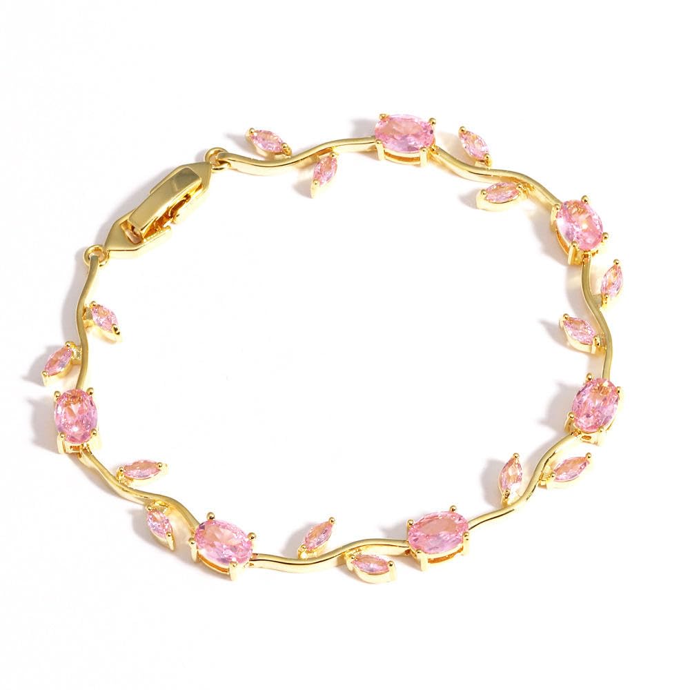 INTESHA® Anti Tarnish 18K Gold Plated Floral Tulip Bracelet for Women & Girls | Elegant Daily Wear Jewelry | Gift for Her | Pink Tulip Bracelet