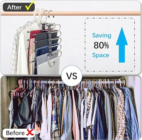 TEKCOOL (Pack of 1) 5 in 1 Stainless Steel Foldable Hangers for Clothes Hanging Multi Layer Multi-Purpose Pant Hangers for Wardrobe Magic Foldable Hanger Clothes Hanger'