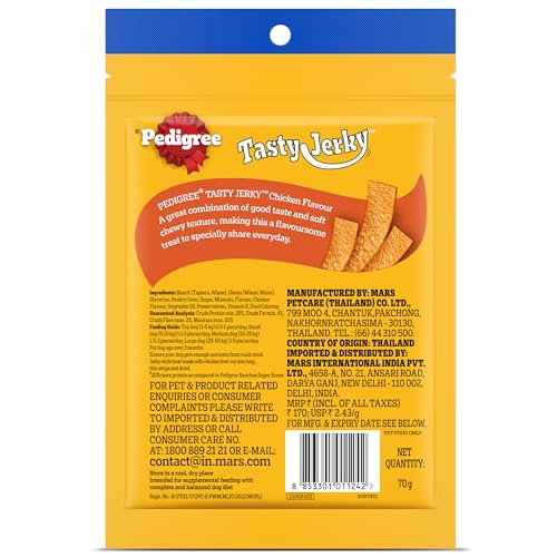 Pedigree Tasty Jerky Dog Treat, Chicken Flavour, 70g Jerky-style Treats for Bonding, Low-fat and Rich-protein* Dog Treat