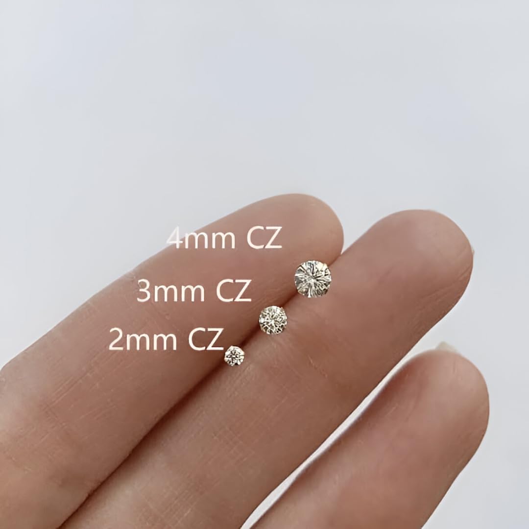 ELARVIA - 4mm Women’s Screw Back Stud Earrings – Gold Stainless Steel CZ Diamond Look Ear Studs for Women & Girls | Hypoallergenic, Everyday, Office , Party & Festive Earings, Durable & Stylish Fashion Jewelry Pair