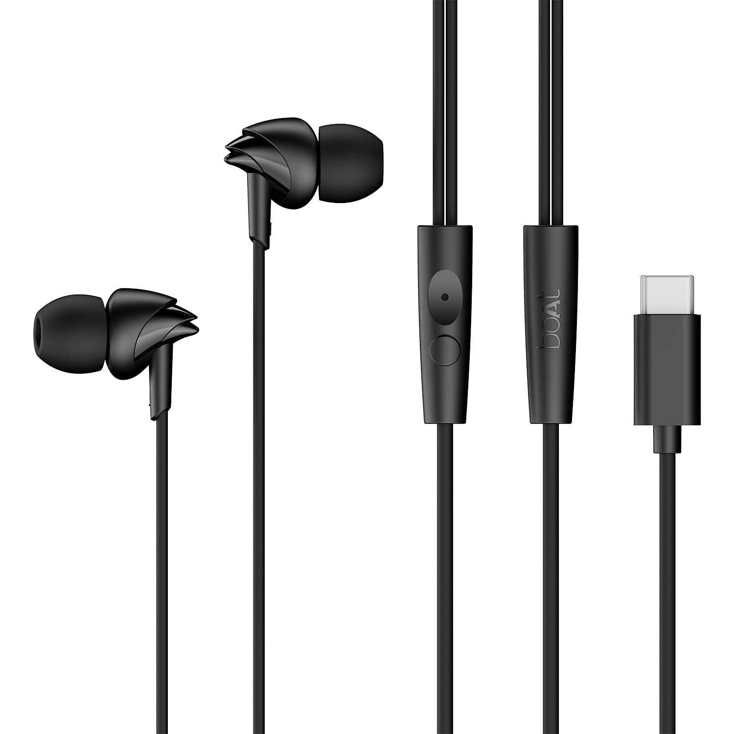 Boat Bassheads 300C Wired Earphones,Type-C Jack, 10mm Drivers, Signature Sound, in-Line Microphone, Integrated Controls, Voice Assistant & 120cm Cable (Active Black)