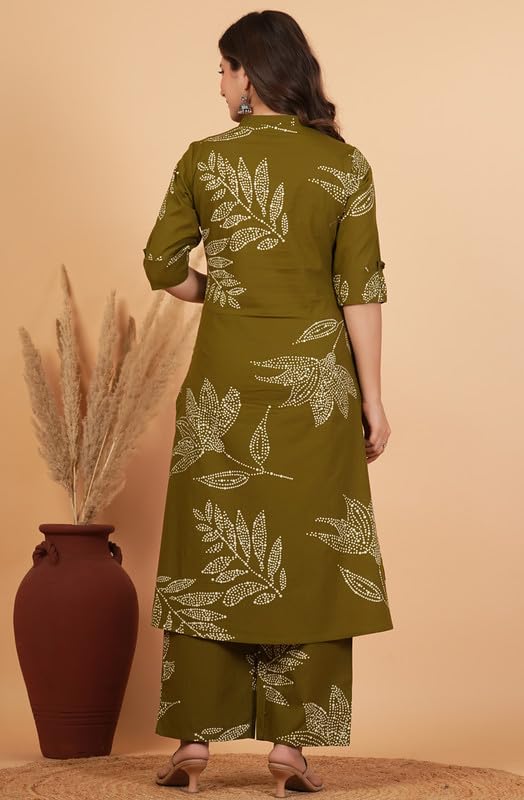 rytras Women's Pure Cotton Printed A-Line Kurta Set with Palazzo Pants|Ethnic wear|Kurta Set for Women(Green,RYT709,XXL)